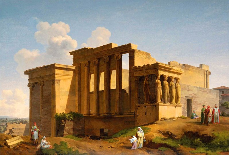 The Erechtheion on the Acropolis, vintage artwork by Lancelot-Theodore Turpin de Crisse, 12x8" (A4) Poster