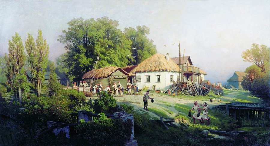 In the Village, vintage artwork by Petr Sukhodolsky, 12x8" (A4) Poster