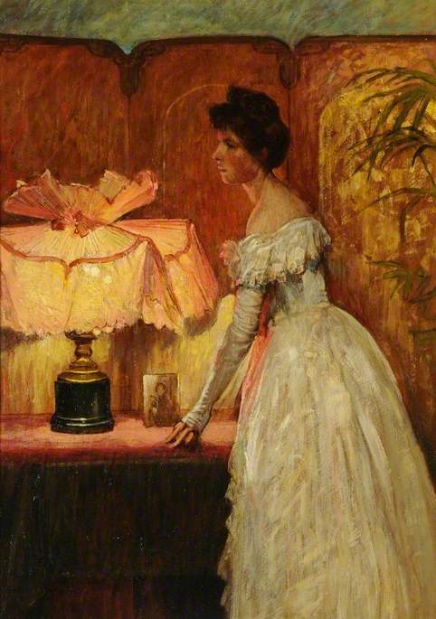 Interior with a Lady, vintage artwork by Sir Francis Bernard (Frank) Dicksee, 12x8" (A4) Poster