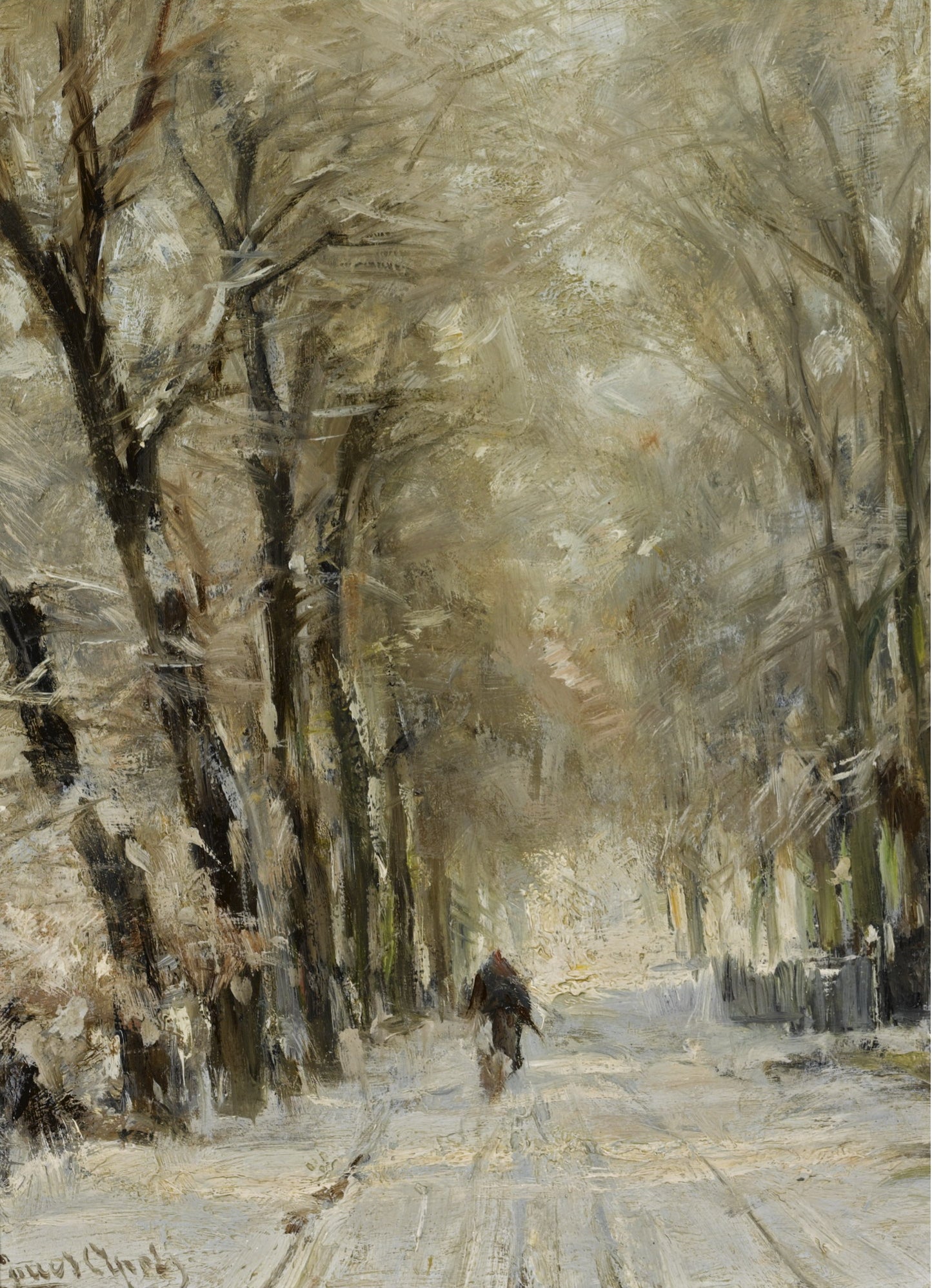 Figure on a Snowy Lane in the Hague Forest, vintage artwork by Louis Apol, 12x8" (A4) Poster