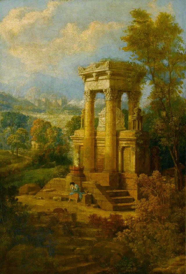Classical Composition, a Tomb, vintage artwork by Attributed to Joseph Michael Gandy, 12x8" (A4) Poster