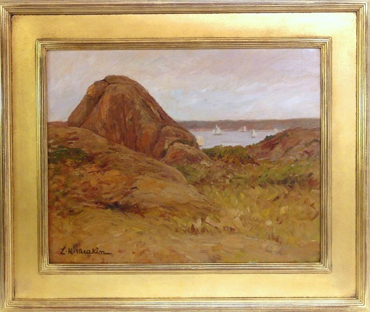 View of Sailboats and Coast, vintage artwork by Lewis Henry Meakin, 12x8" (A4) Poster