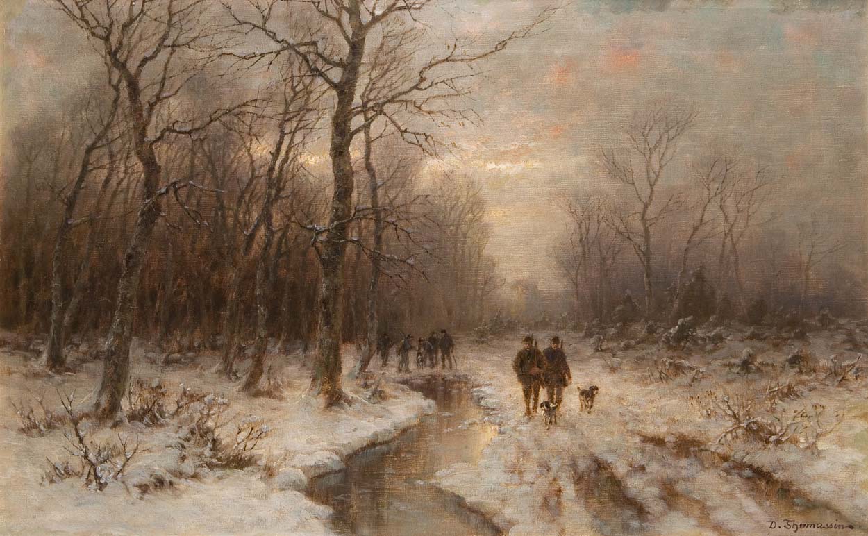 Winter Hunting, vintage artwork by Desire Thomassin-Renardt, 12x8" (A4) Poster