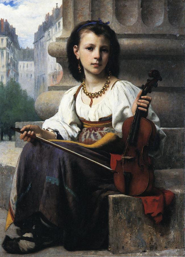 The Young Musician, vintage artwork by Francois Alfred Delobbe, 12x8" (A4) Poster