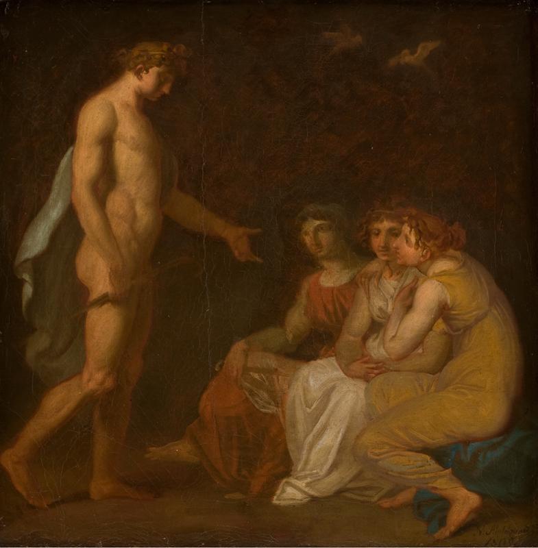 Apollo Charging the Parcae to Visit Ceres, who has Fled from Earth, vintage artwork by Nicolai Abraham Abildgaard, 12x8" (A4) Poster