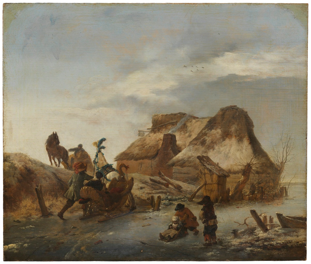 A Nobleman's Sleigh on the Ice, vintage artwork by Philips Wouwerman, 12x8" (A4) Poster