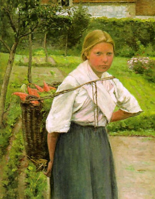 Girl with a Basket of Vegetables, vintage artwork by Ada Thilen, 12x8" (A4) Poster