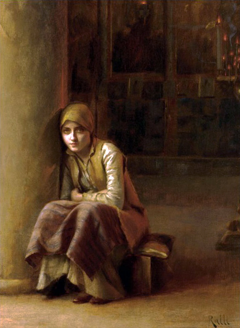 A Pensive Moment, vintage artwork by Theodoros Ralli, 12x8" (A4) Poster