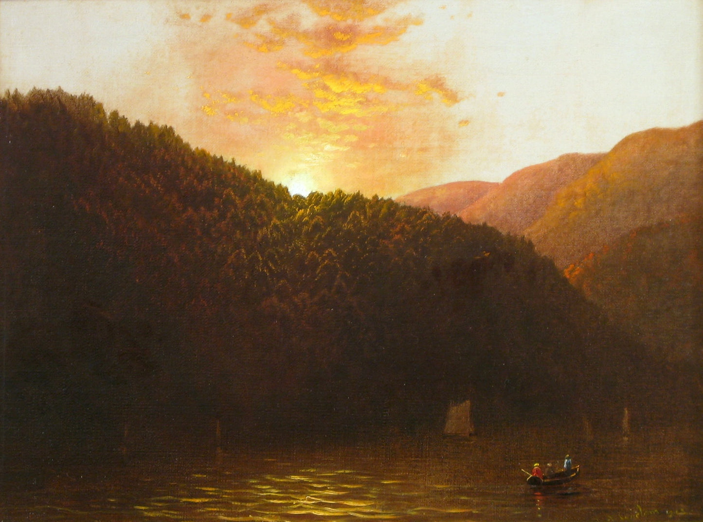 Sunset on the Hudson Highlands, vintage artwork by James Augustus Suydam, A3 (16x12") Poster Print