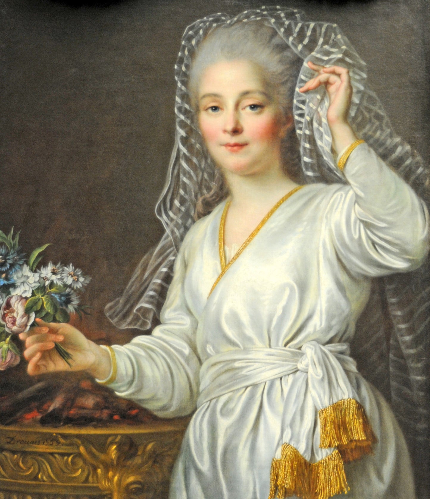 Portrait of a Young Woman as a Vestal Virgin, vintage artwork by François-Hubert Drouais, 12x8" (A4) Poster