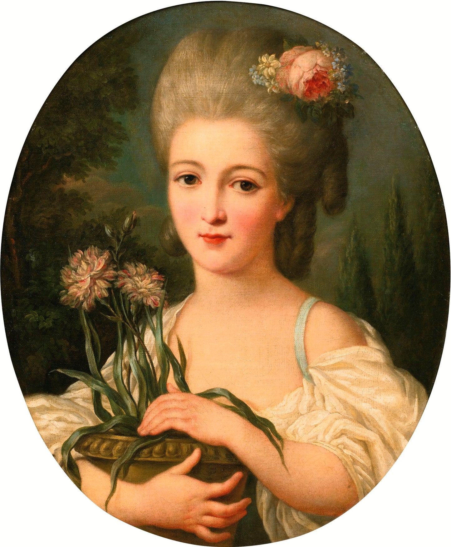 Portrait of a Girl Holding a Flower Pot, vintage artwork by Marie-Victoire Lemoine, 12x8" (A4) Poster