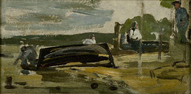 Barque en reparation, vintage artwork by Eugène-Louis Boudin, 12x8" (A4) Poster