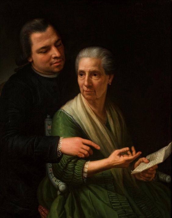 Portrait of Mother and Brother, vintage artwork by Marcello Bacciarelli, 12x8" (A4) Poster