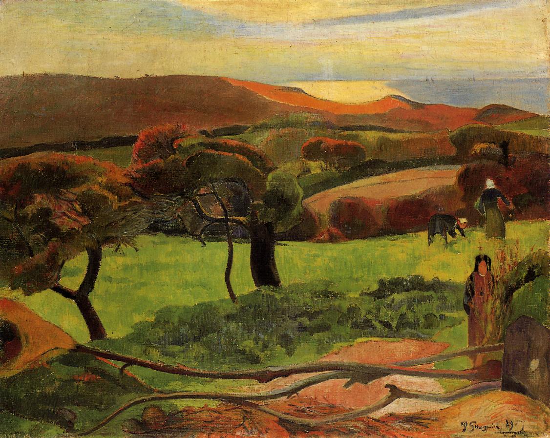 Breton Landscape - Fields by the Sea, vintage artwork by Paul Gauguin, 12x8" (A4) Poster