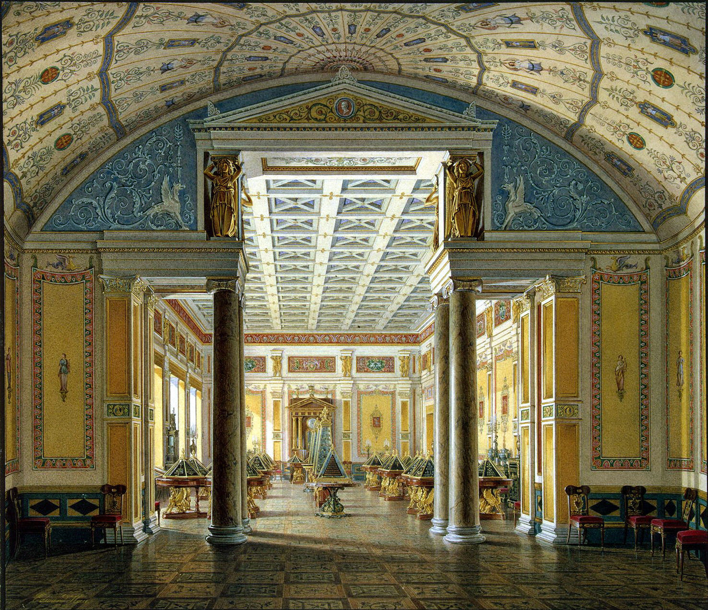 The Cameo Hall in the Winter Palace, vintage artwork by Eduard Gau, A3 (16x12") Poster Print