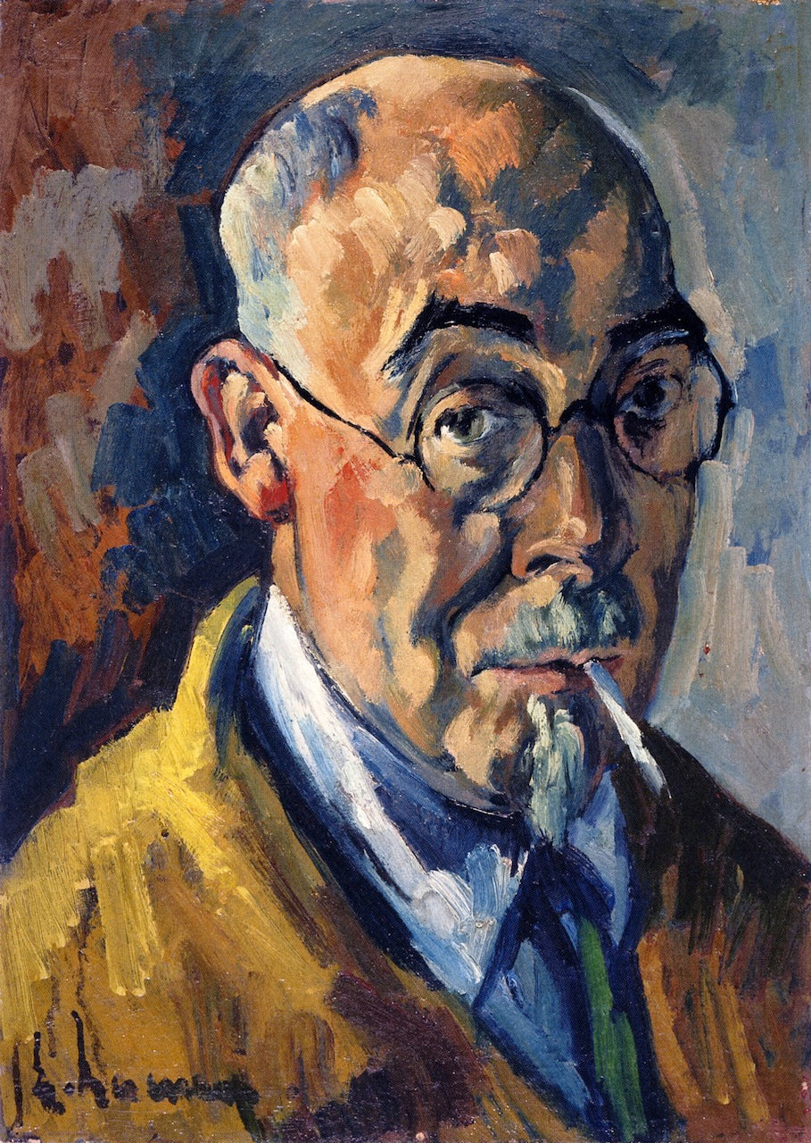Self-Portrait with a Cigarette, vintage artwork by Heinrich Nauen, 12x8" (A4) Poster