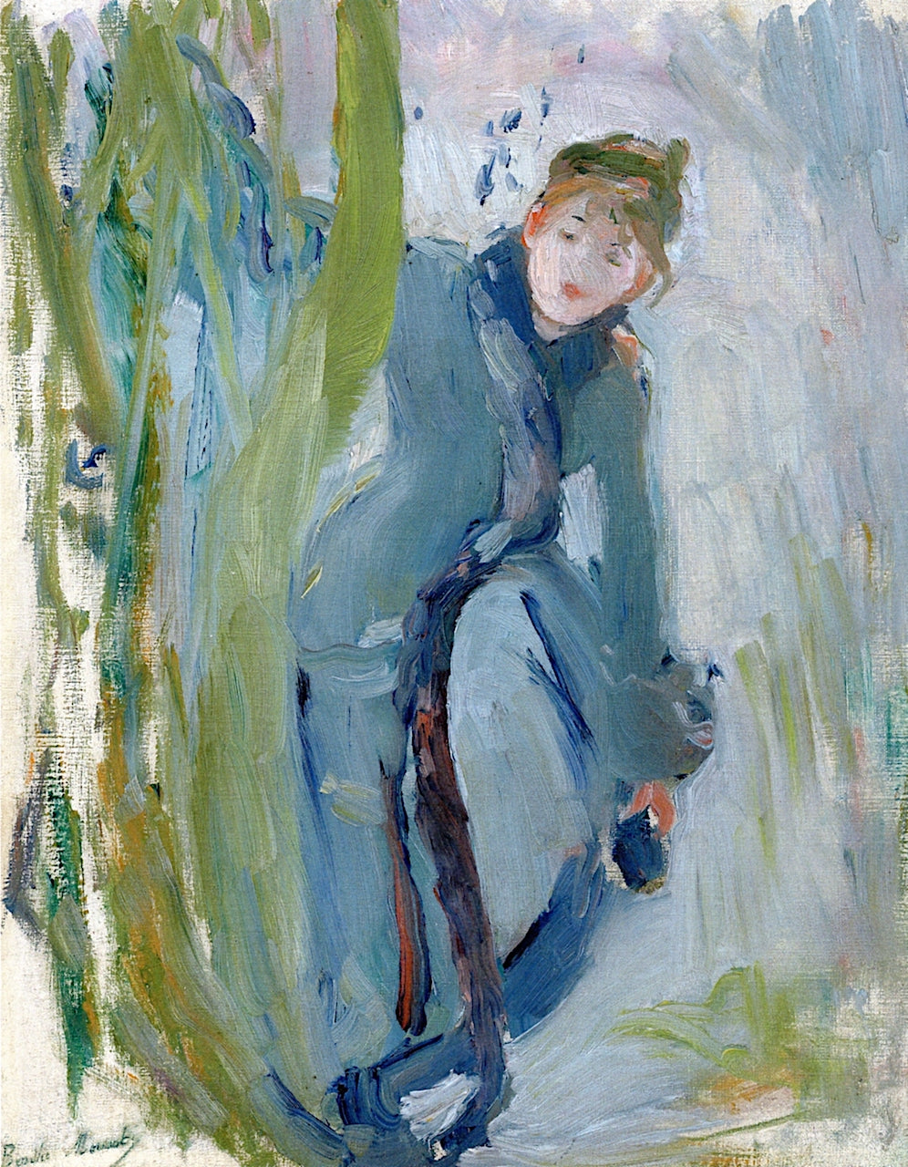 Girl Holding Her Skate, vintage artwork by Berthe Morisot, 12x8" (A4) Poster