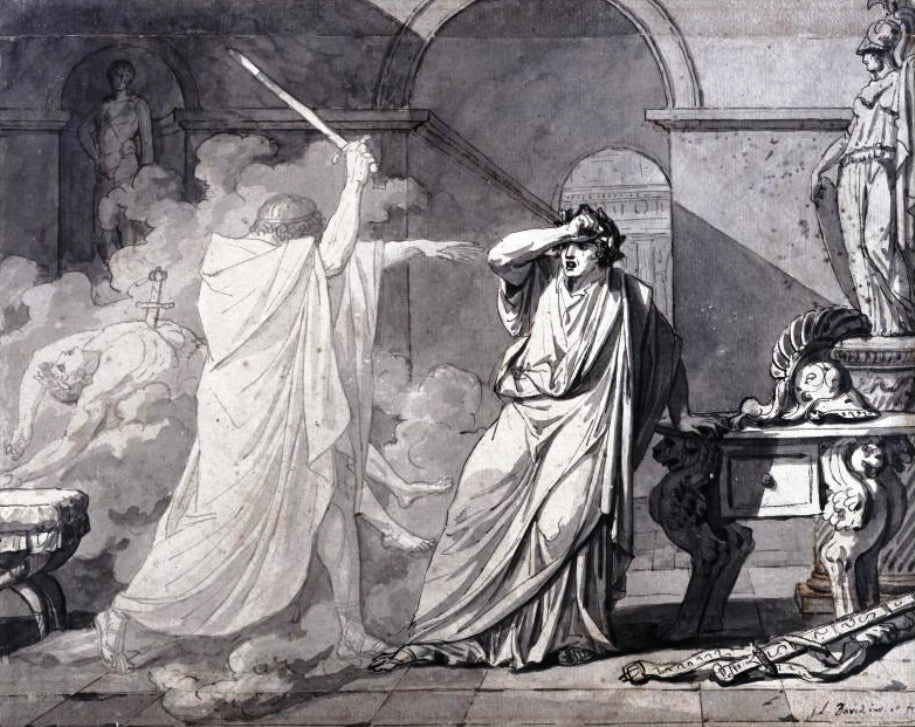 The Ghost of Septimus Severus Appearing to Caracalla, after the Murder of his Brother Geta, vintage artwork by Jacques-Louis David, 12x8" (A4) Poster