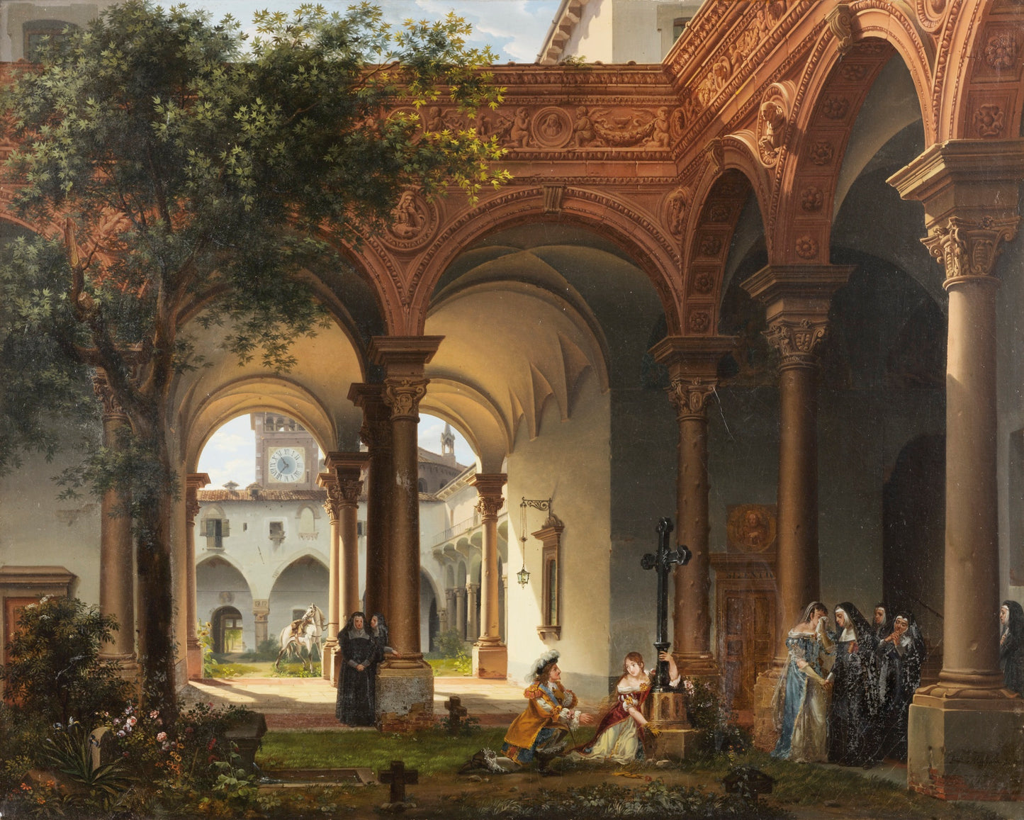 Louis XIV and Mademoiselle de la Vallière in the Chaillot Convent, vintage artwork by Giovanni Migliara, 12x8" (A4) Poster