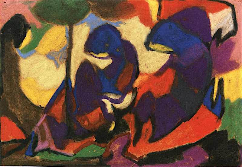 Two Woman in a Landscape, vintage artwork by Adolf Hölzel, 12x8" (A4) Poster
