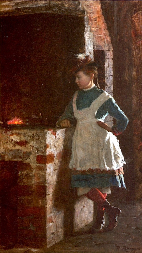 Girl by the Hearth, vintage artwork by Eastman Johnson, 12x8" (A4) Poster