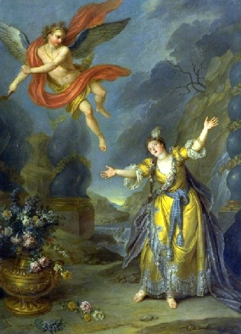 Psyche Abandoned by Cupid, vintage artwork by Antoine Coypel II, 12x8" (A4) Poster