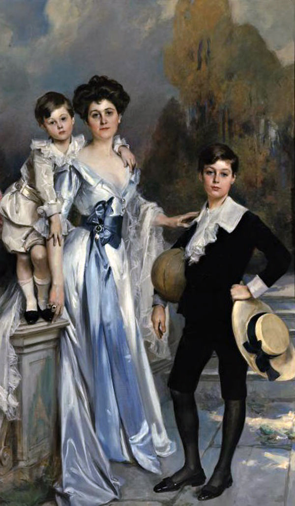 Portrait of a mother with her children in the garden, vintage artwork by Francois Flameng, 12x8" (A4) Poster