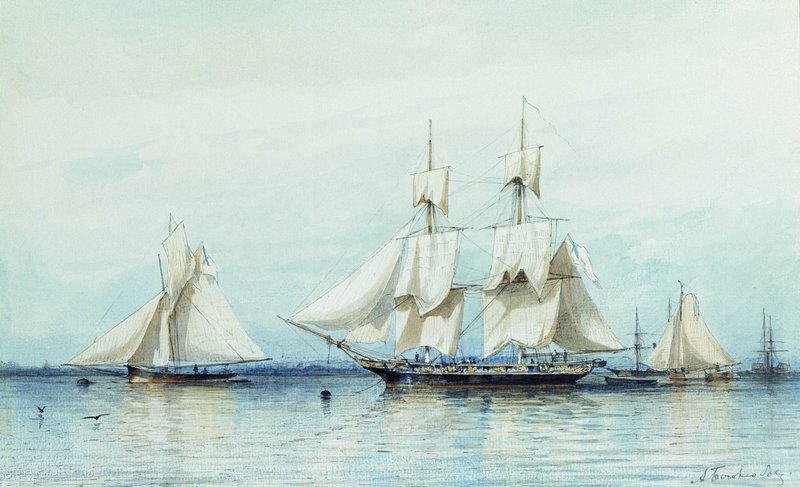 The Druzhba Yacht, vintage artwork by Alexei Bogoliubov, 12x8" (A4) Poster