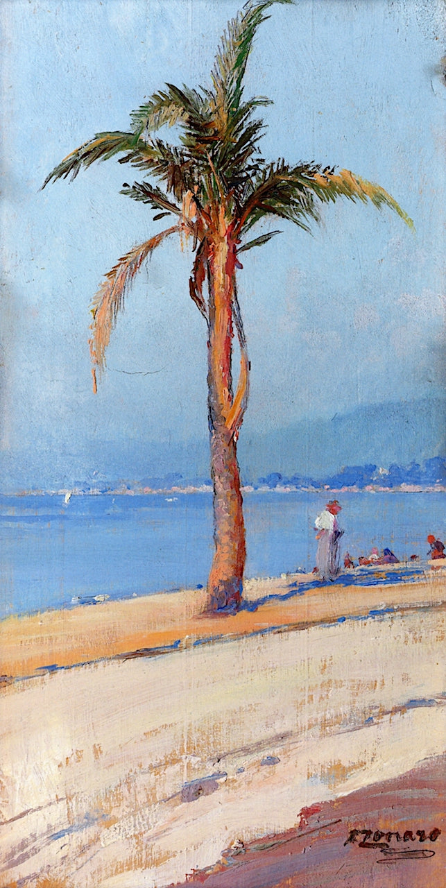 Palm Tree on the Costa Azzura, vintage artwork by Fausto Zonaro, 12x8" (A4) Poster