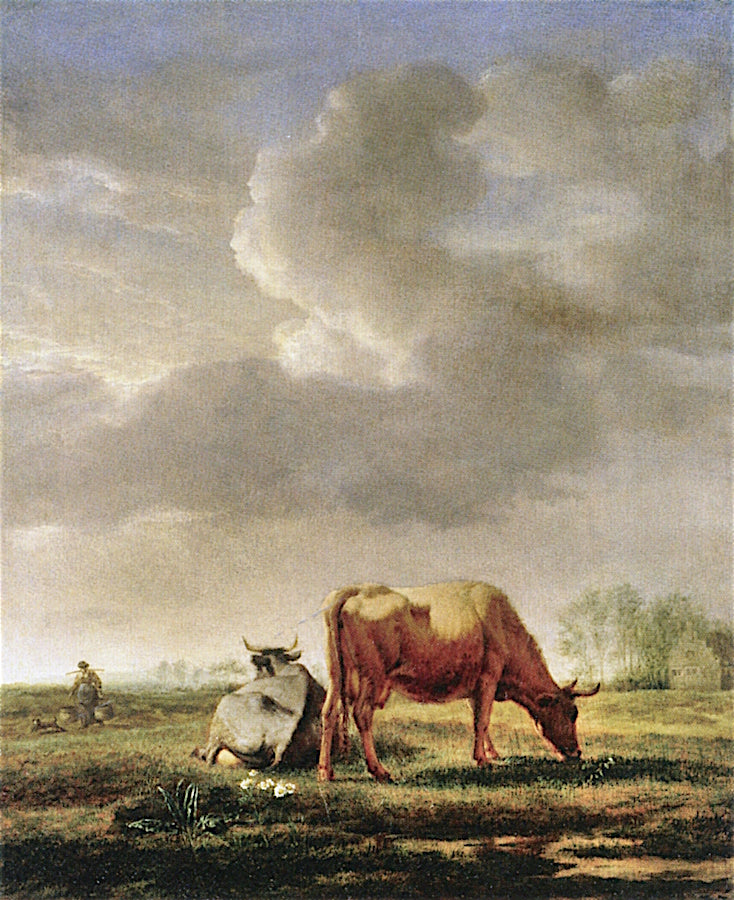 Meadow with Cattle, vintage artwork by Adriaen van de Velde, 12x8" (A4) Poster