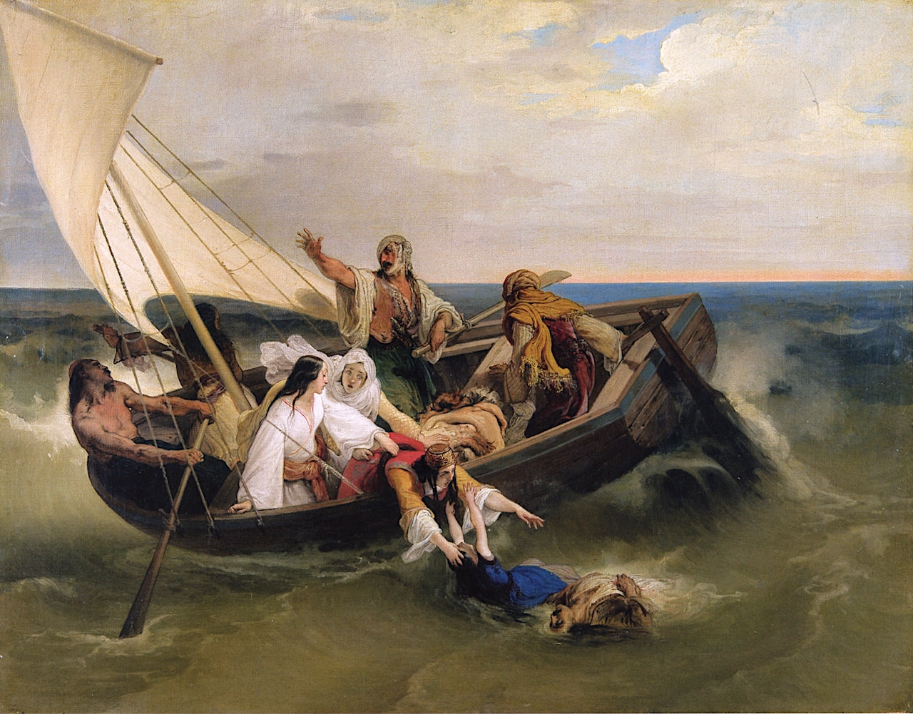 Boat with Greek Fugitives (an episode from Greek history by Mosconi), vintage artwork by Francesco Paolo Hayez, A3 (16x12") Poster Print
