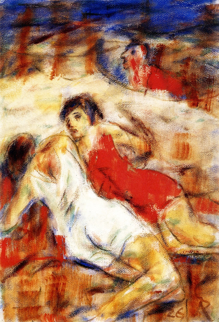 Girls on the Beach, vintage artwork by Christian Rohlfs, 12x8" (A4) Poster