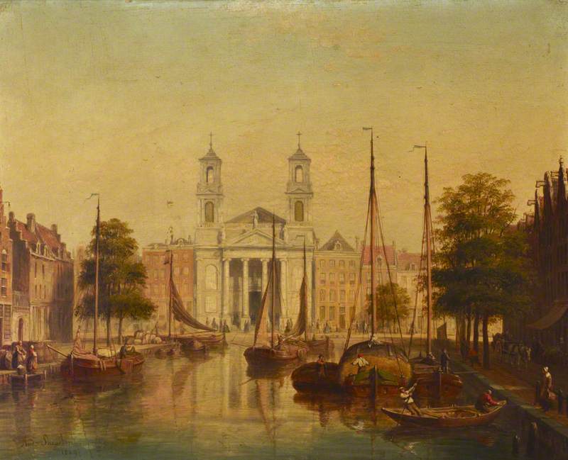 Dutch Canal Scene, vintage artwork by Andries Scheerboom, 12x8" (A4) Poster