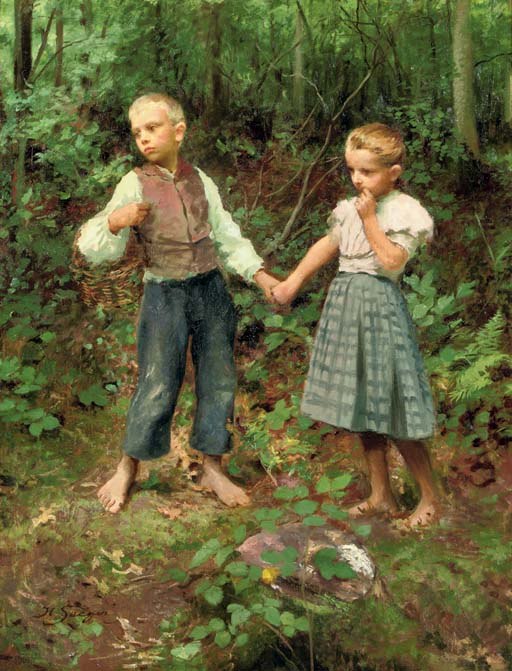 Holding hands in the forest by Hermann Seeger,A3(16x12")Poster