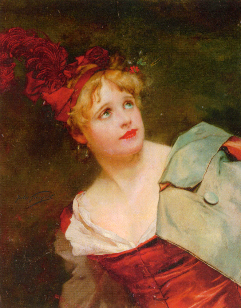 Lady Wearing a Crimson Hat, vintage artwork by Jules-Adolphe Goupil, 12x8" (A4) Poster