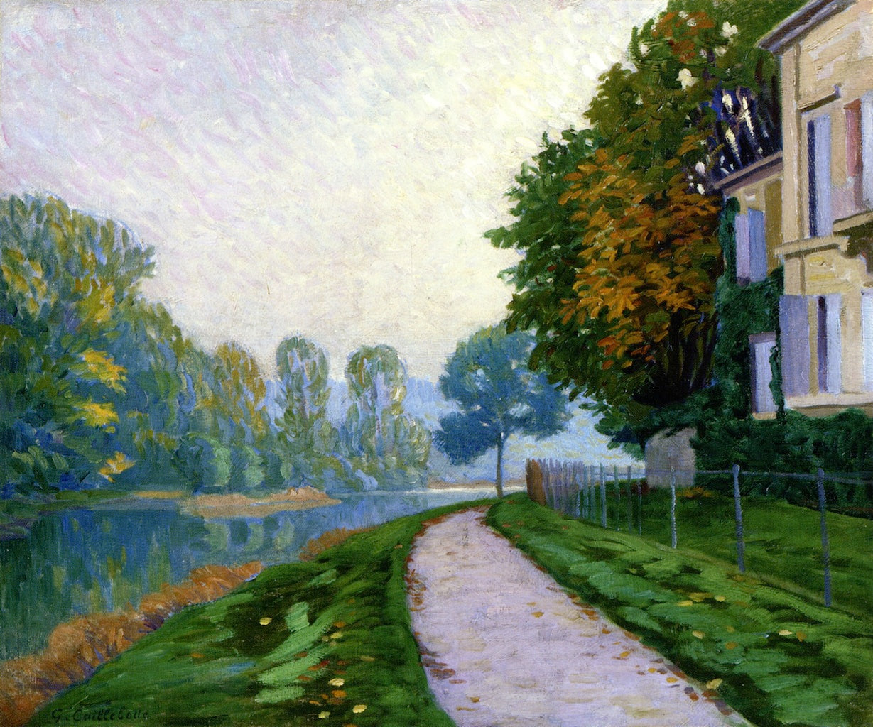 by the River, the Effect of Morning Fog, vintage artwork by Gustave Caillebotte, 12x8" (A4) Poster