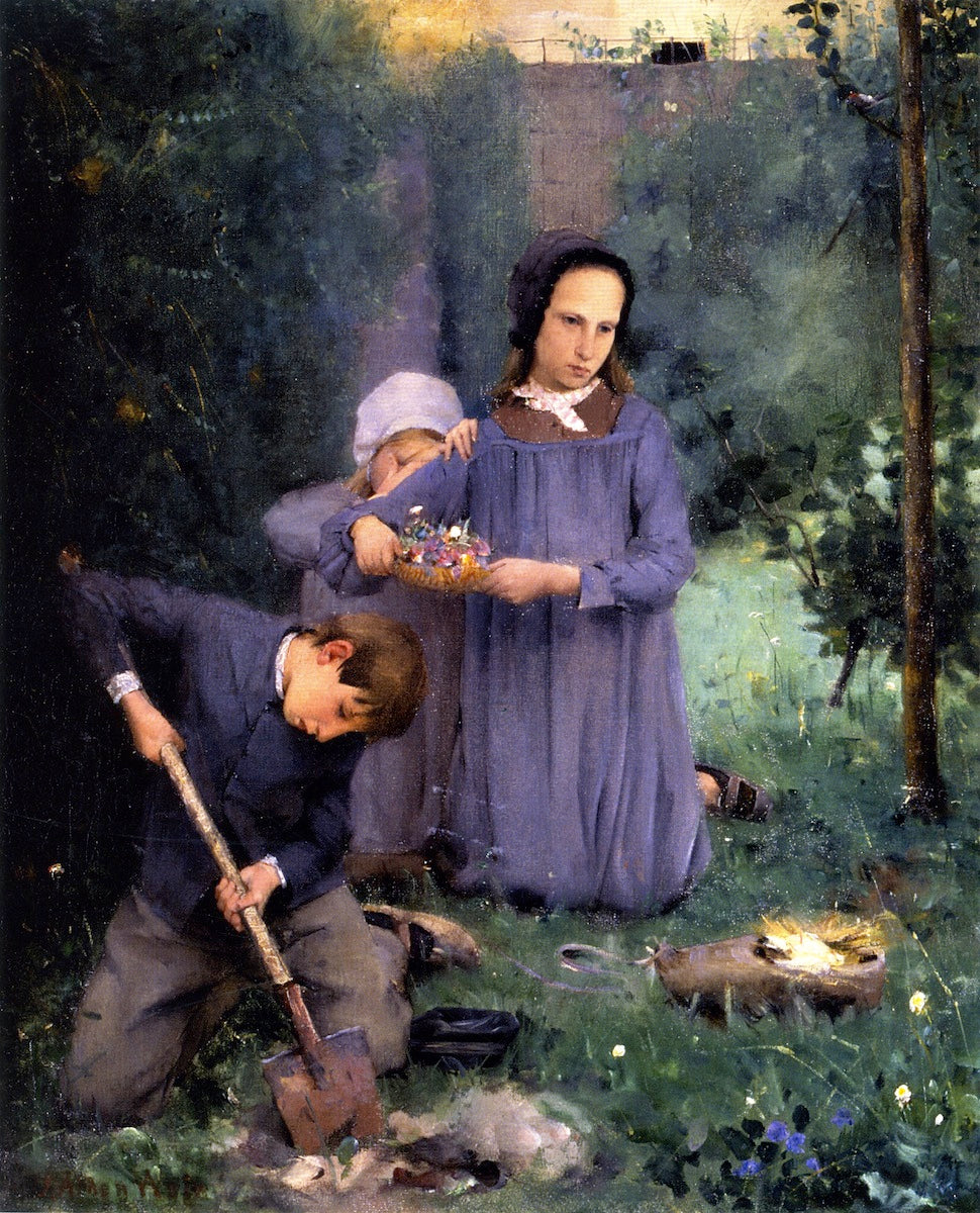 Children Burying a Bird by Julian Alden Weir,A3(16x12")Poster