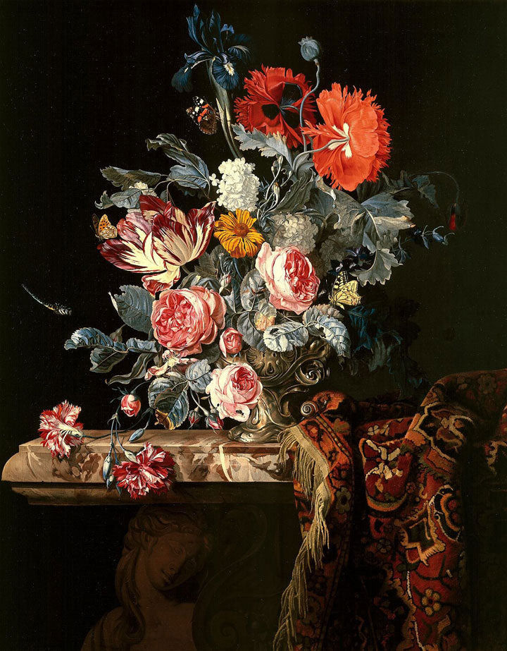 A still life of flowers, vintage artwork by Hendrik de Fromantiou, 12x8" (A4) Poster