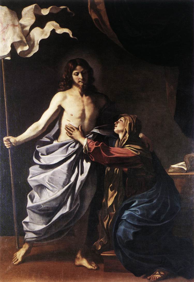 The Resurrected Christ Appears to the Virgin, vintage artwork by Guercino, 12x8" (A4) Poster