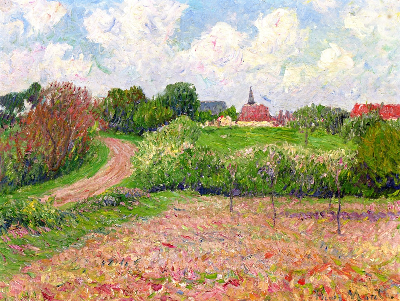 Breton Landscape, Trees and Flowers, vintage artwork by Henry Moret, 12x8" (A4) Poster