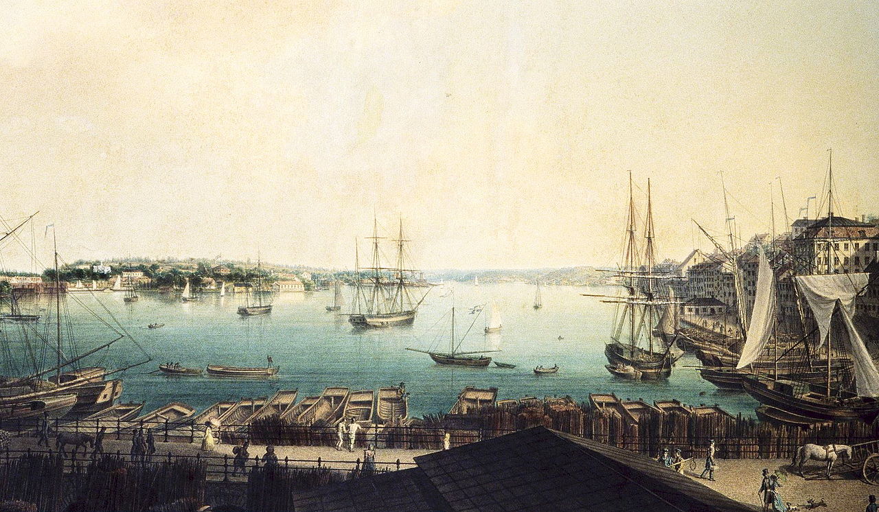 View from Slussen towards Saltsjön, vintage artwork by Johan Fredrik Julin, A3 (16x12") Poster Print