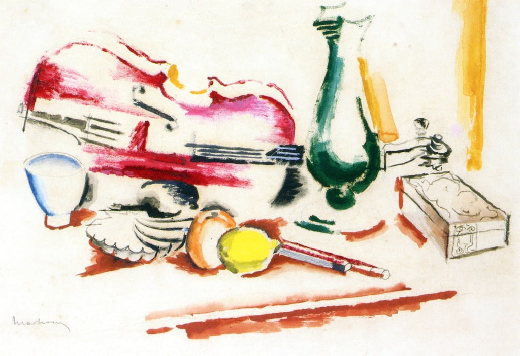 Still Life with Violin and Bow, vintage artwork by Louis Marcoussis, 12x8" (A4) Poster