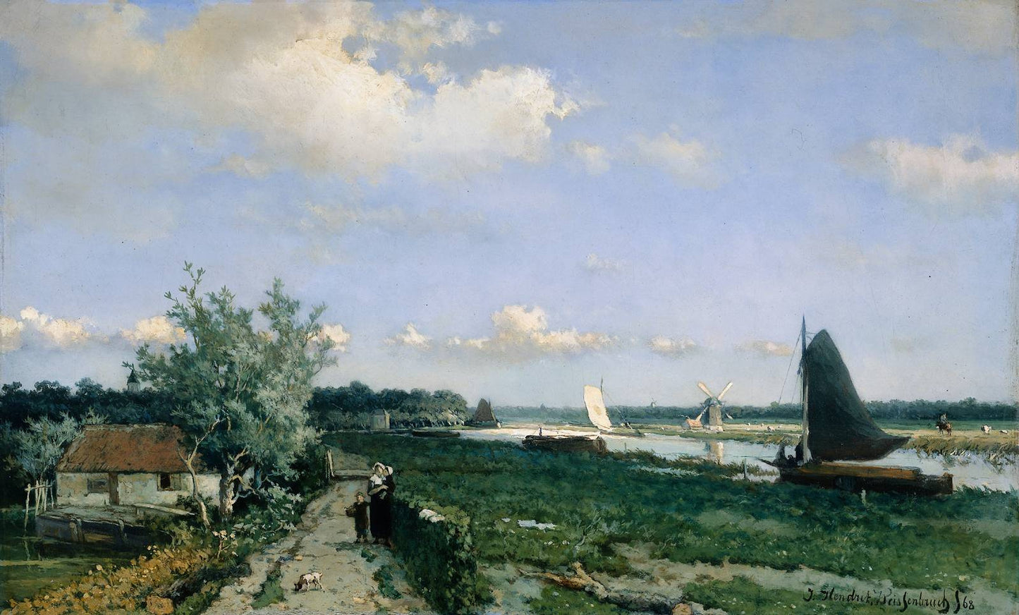 Dutch Canal Scene at Rijswijk, vintage artwork by Johan Hendrik Weissenbruch, 12x8" (A4) Poster