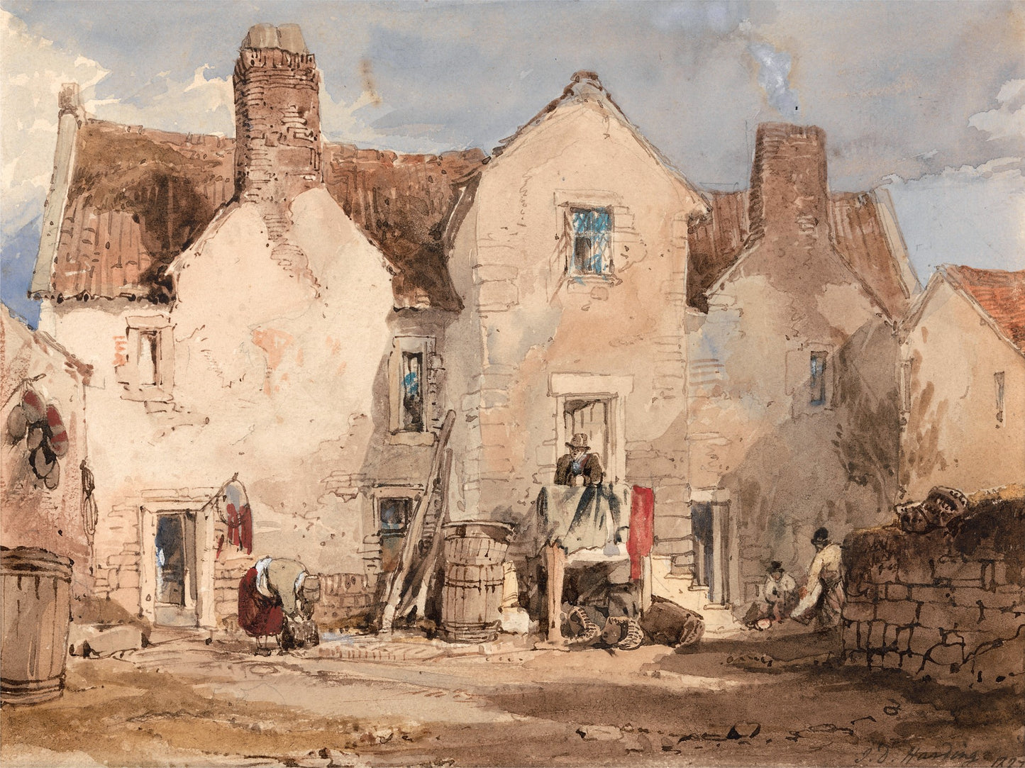 Fishermen's Houses at Sculcoats near Hull, Yorkshire, vintage artwork by James Duffield Harding, A3 (16x12") Poster Print