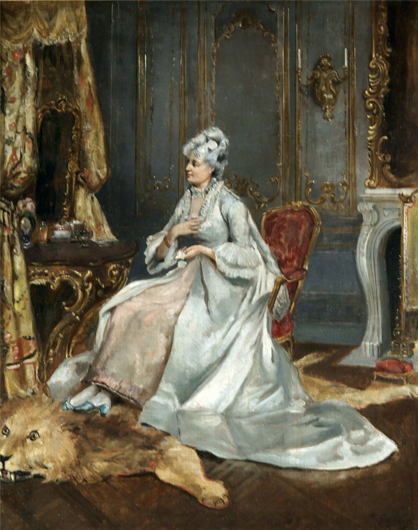 Lady at the dressing table, vintage artwork by Rogelio de Egusquiza, 12x8" (A4) Poster