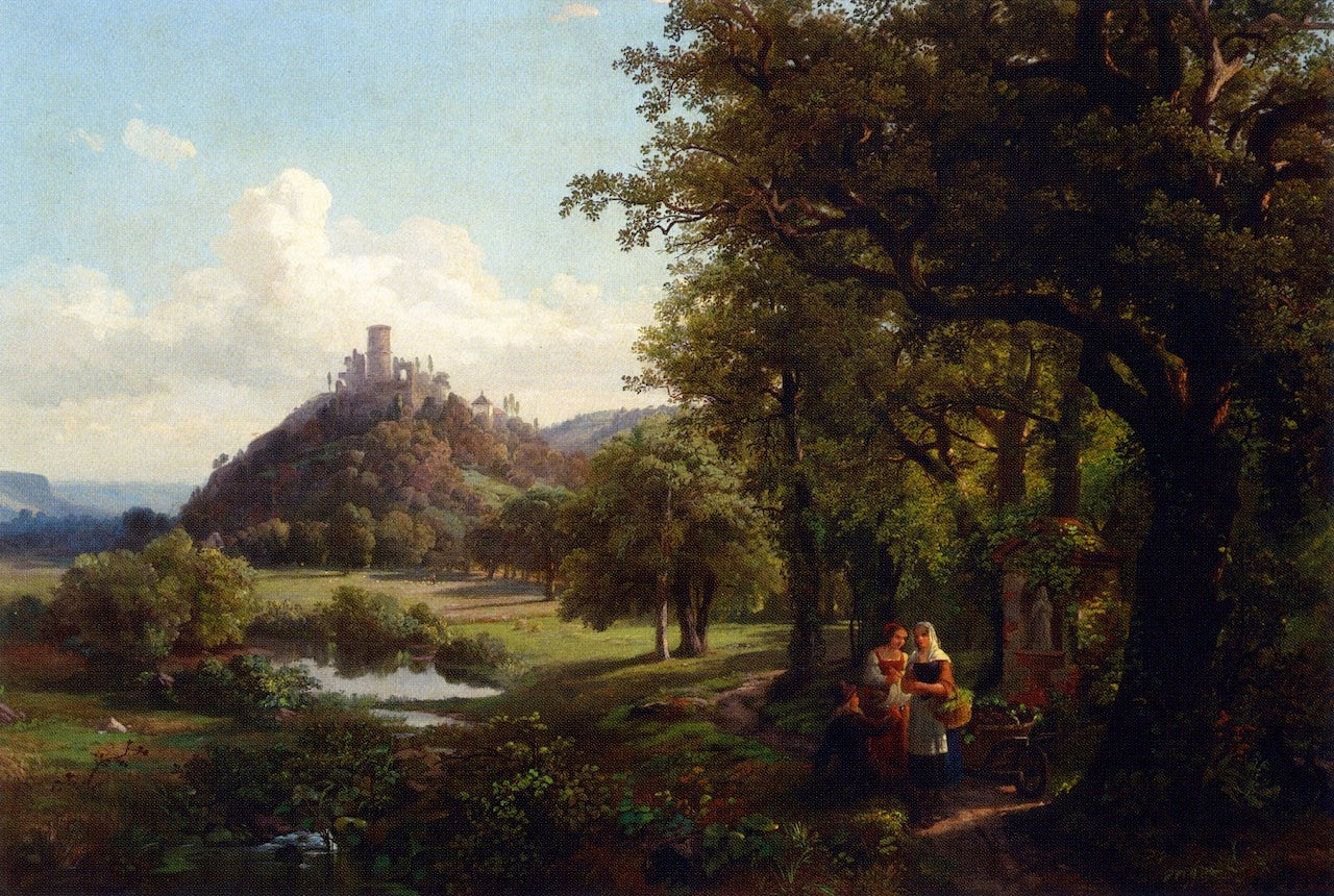 A Meeting by the Road, vintage artwork by James McDougal Hart, 12x8" (A4) Poster