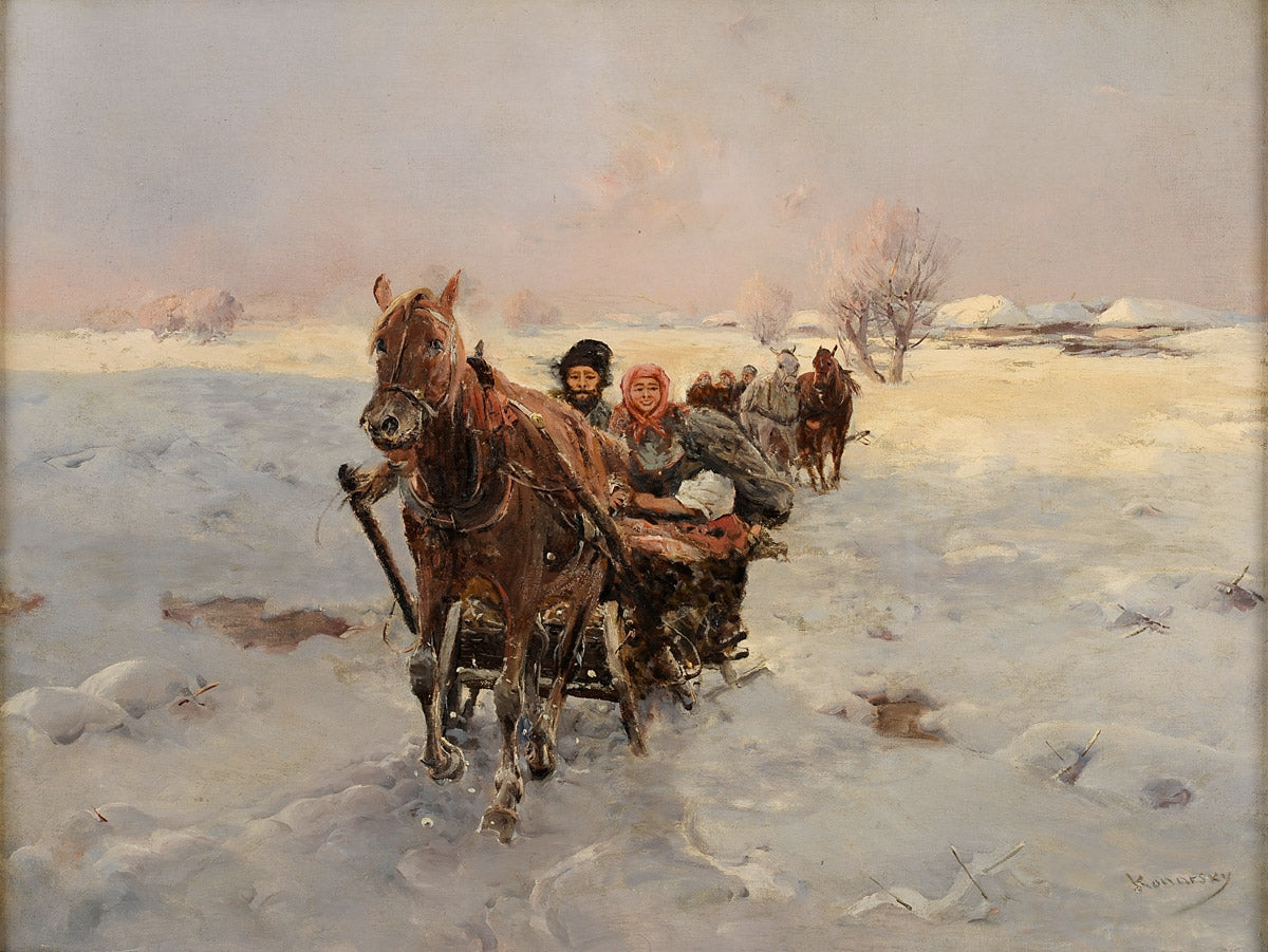 Sleigh Ride, vintage artwork by Jan Konarski, 12x8" (A4) Poster