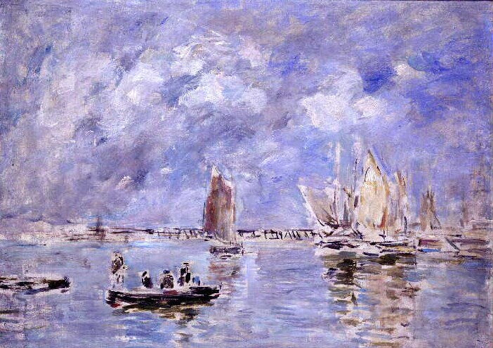 Barques et estacade (Boat and Breakwater), vintage artwork by Eugène-Louis Boudin, 12x8" (A4) Poster
