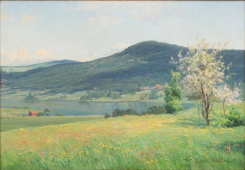 Sunlit Landscape, vintage artwork by Charlotte Wahlstrom, 12x8" (A4) Poster