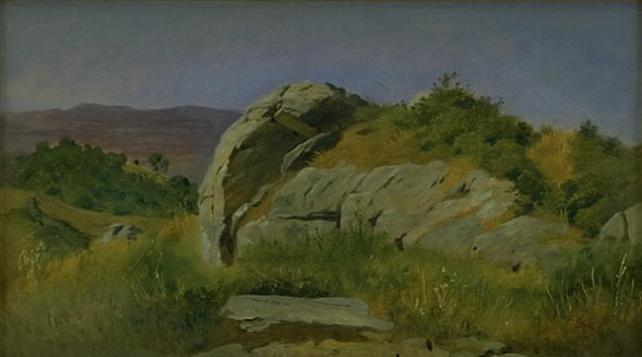 Landscape with Rocks in the Foreground at Civitella, Italy, vintage artwork by Johan Thomas Lundby e, A3 (16x12") Poster Print
